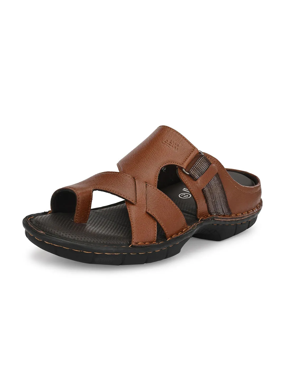 HITZ9606 Men's Tan Leather Casual Open Slipper