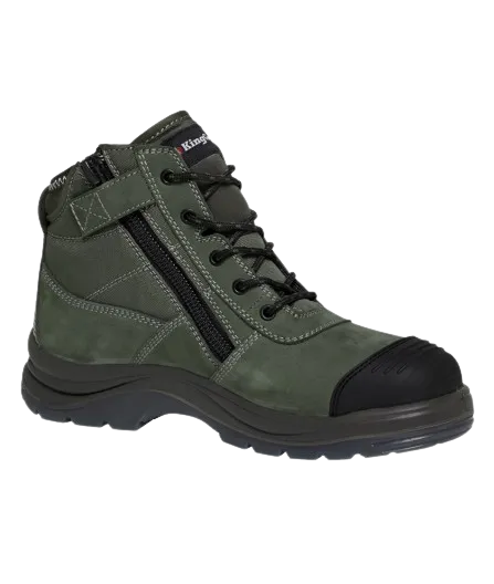 KingGee Mens Tradie Boots Safety Side Zip Work Boot Breathable Leather K27110