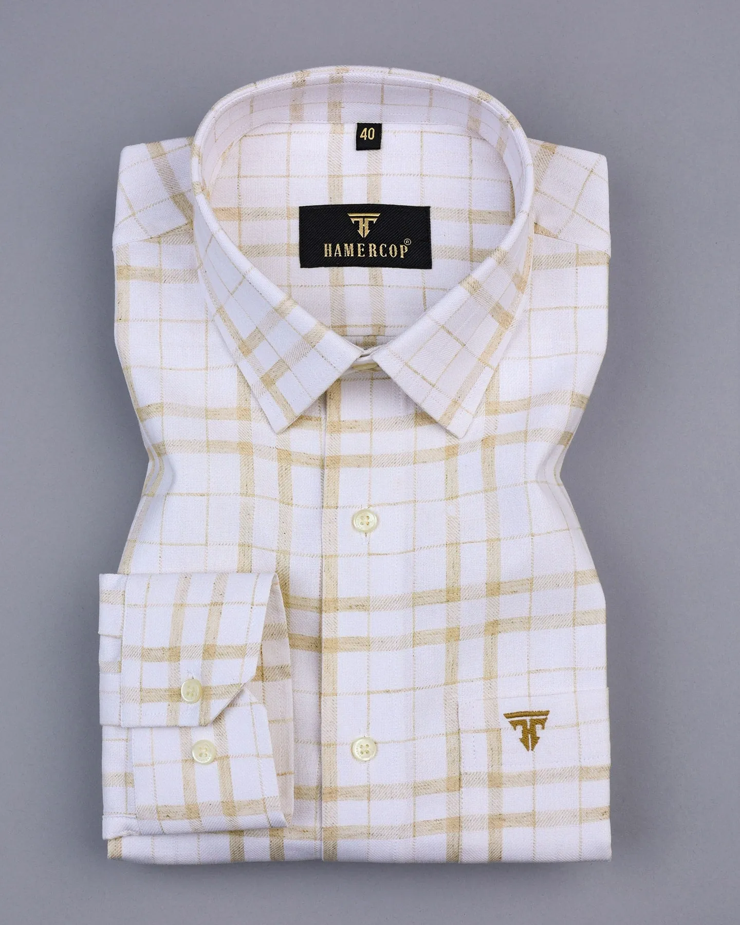 Pampas Cream With White Dobby Twill Check Cotton Shirt