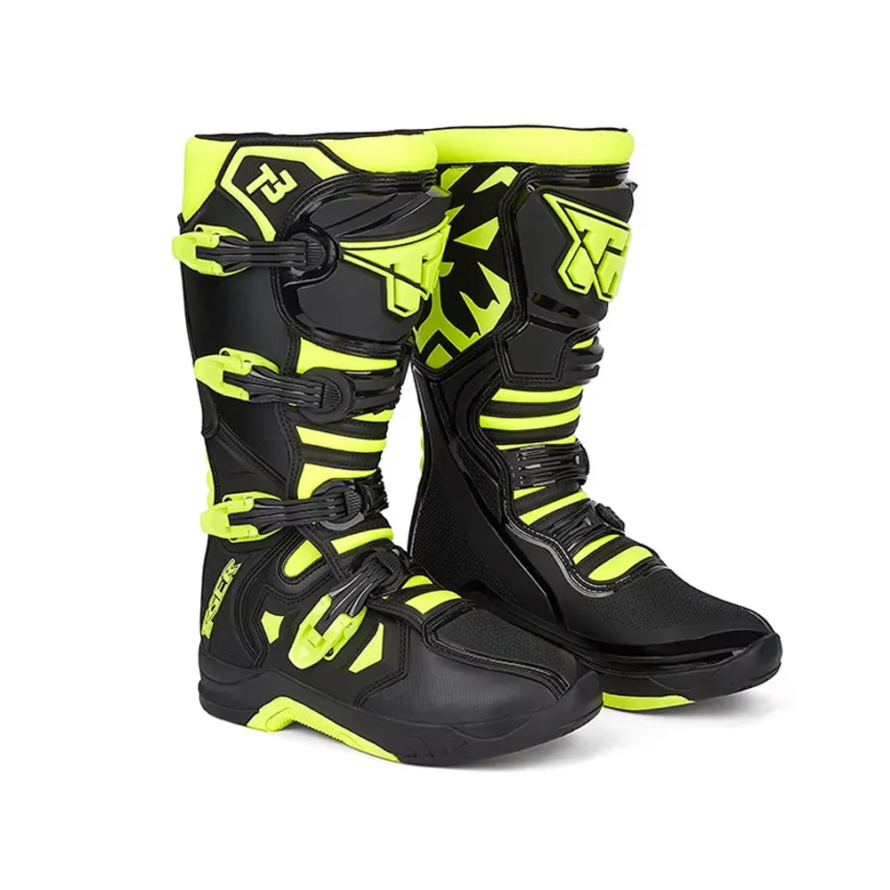 TIGER Motocross Premium Off-Road Riding Boots T3 Black & Green - 863379