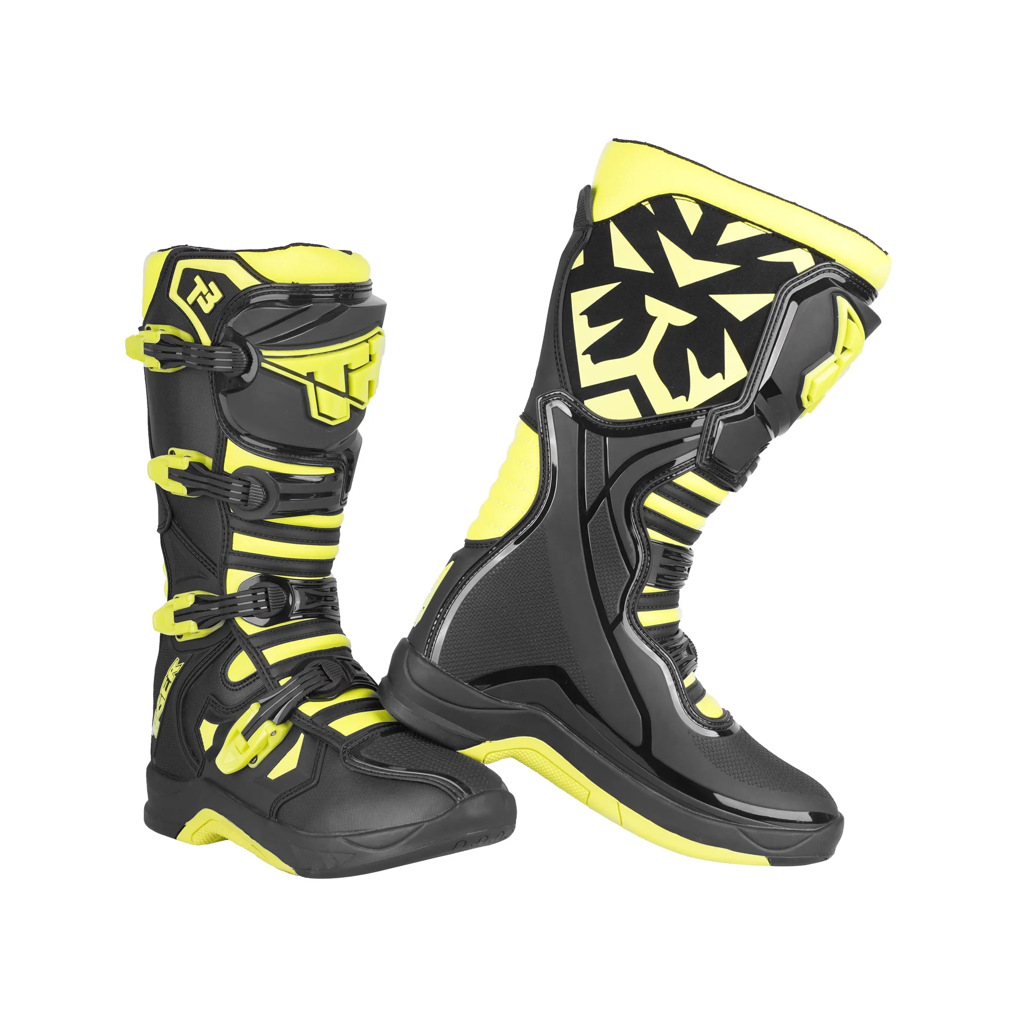 TIGER Motocross Premium Off-Road Riding Boots T3 Black & Green - 863379