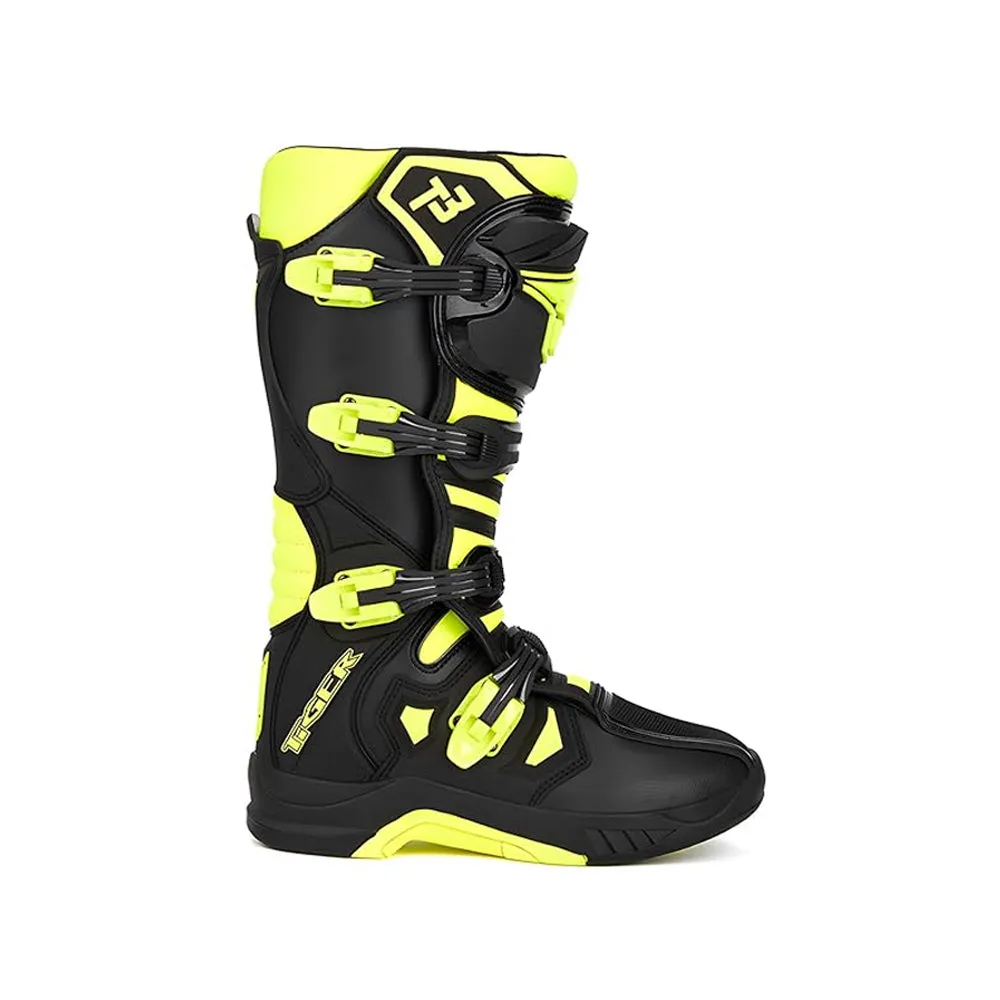 TIGER Motocross Premium Off-Road Riding Boots T3 Black & Green - 863379