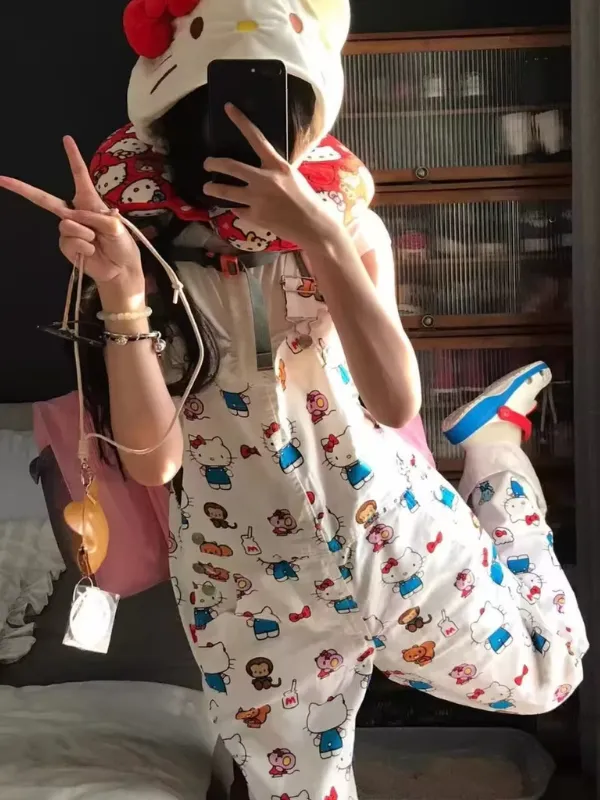 White Kawaii Cat Overalls