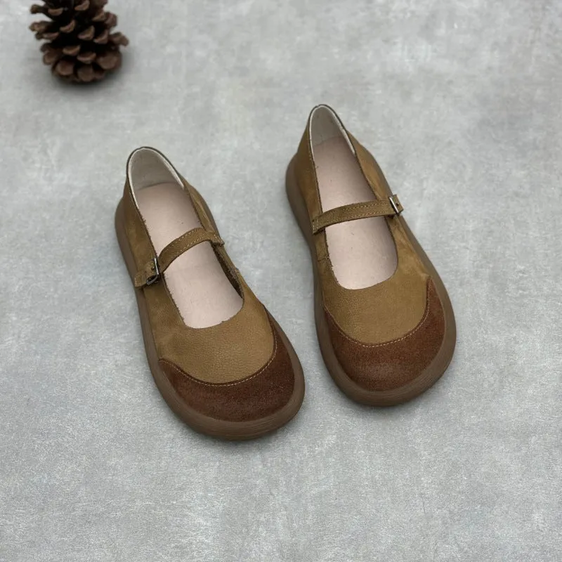 Women's Handmade Leather Patchwork Flat Mary Jane Shoes