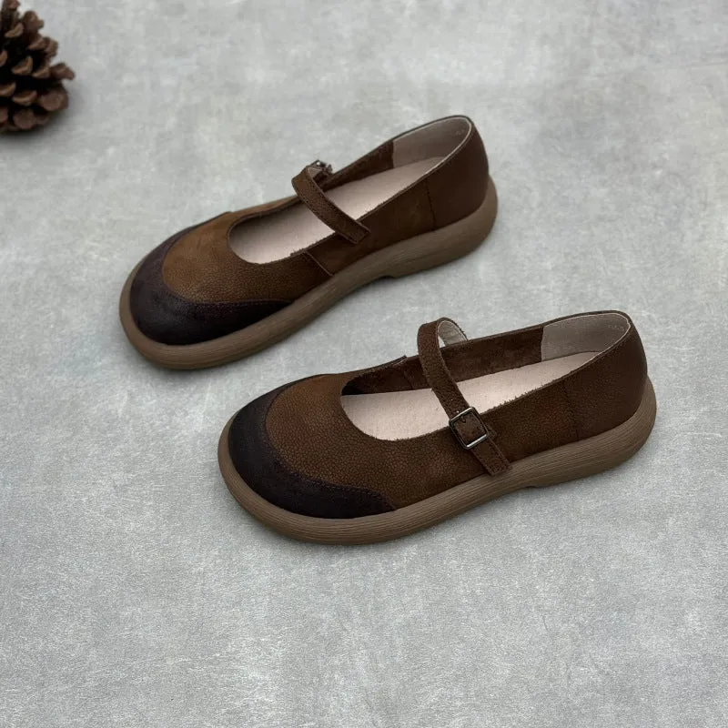 Women's Handmade Leather Patchwork Flat Mary Jane Shoes