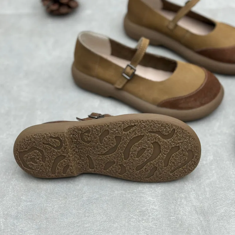 Women's Handmade Leather Patchwork Flat Mary Jane Shoes