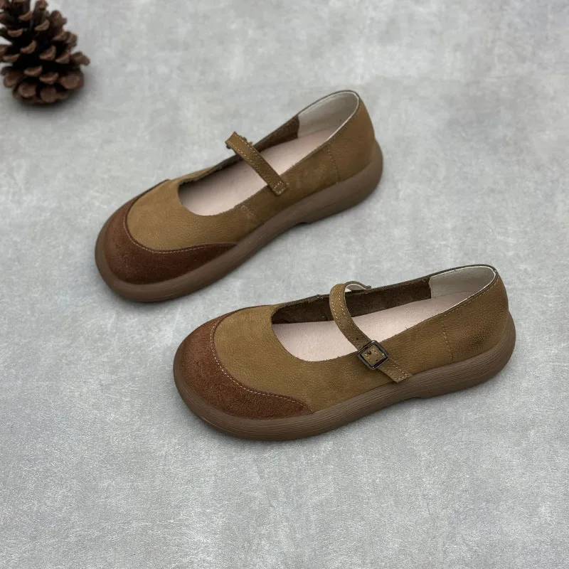 Women's Handmade Leather Patchwork Flat Mary Jane Shoes