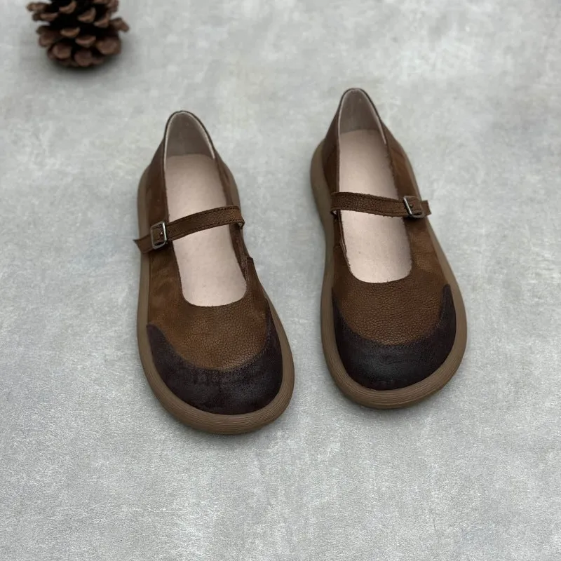 Women's Handmade Leather Patchwork Flat Mary Jane Shoes