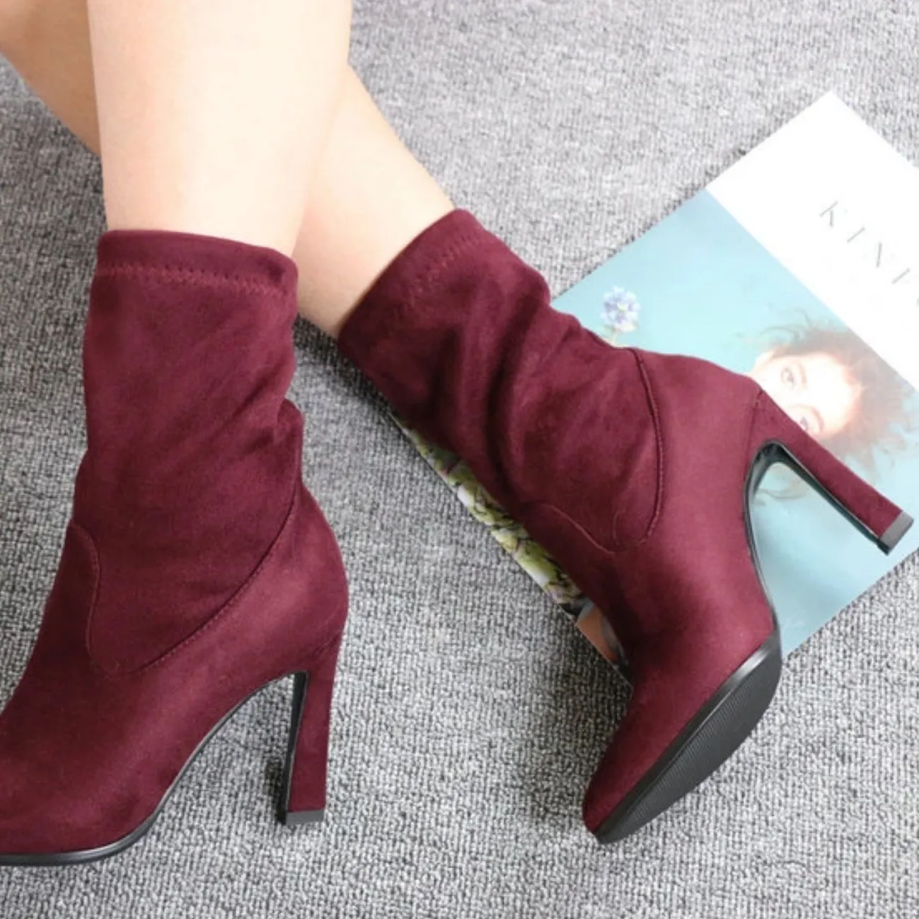 Women's Spring/Autumn Suede Ankle Boots With High Heels