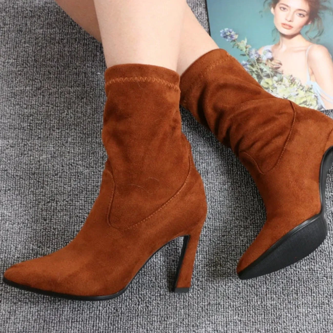 Women's Spring/Autumn Suede Ankle Boots With High Heels